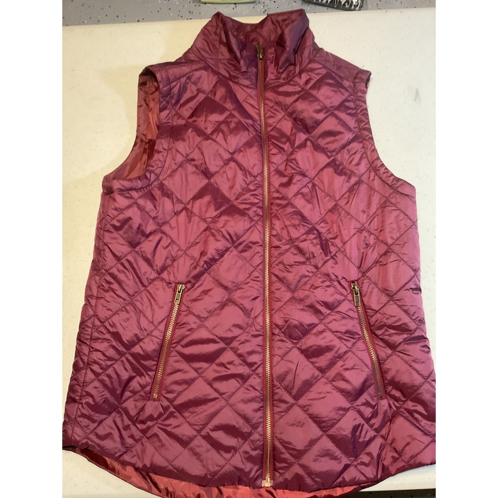 Easel Quilted Puffer Vest Burgundy Full Zip Stand Collar Pockets Women